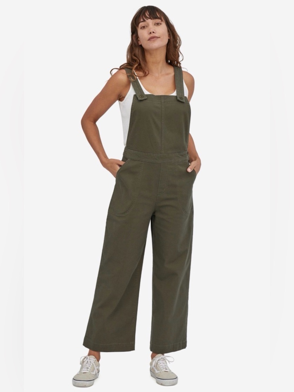 Patagonia Stand Up Cropped Overalls Size 4, olive green